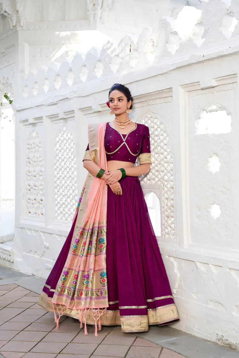 Vichitra Silk Lehenga Choli With Plain Work | Ready To Wear