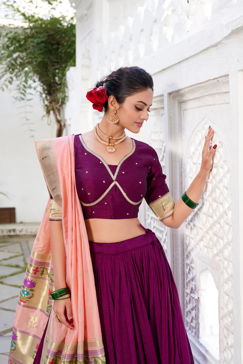 Vichitra Silk Lehenga Choli With Plain Work | Ready To Wear