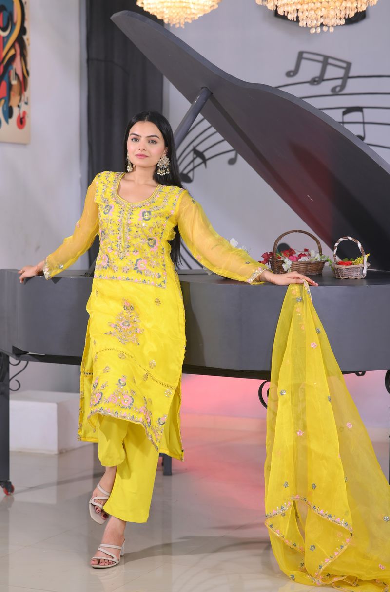 Yellow Lehenga Suit With Sequence And Embroidery Work | Ready To Wear
