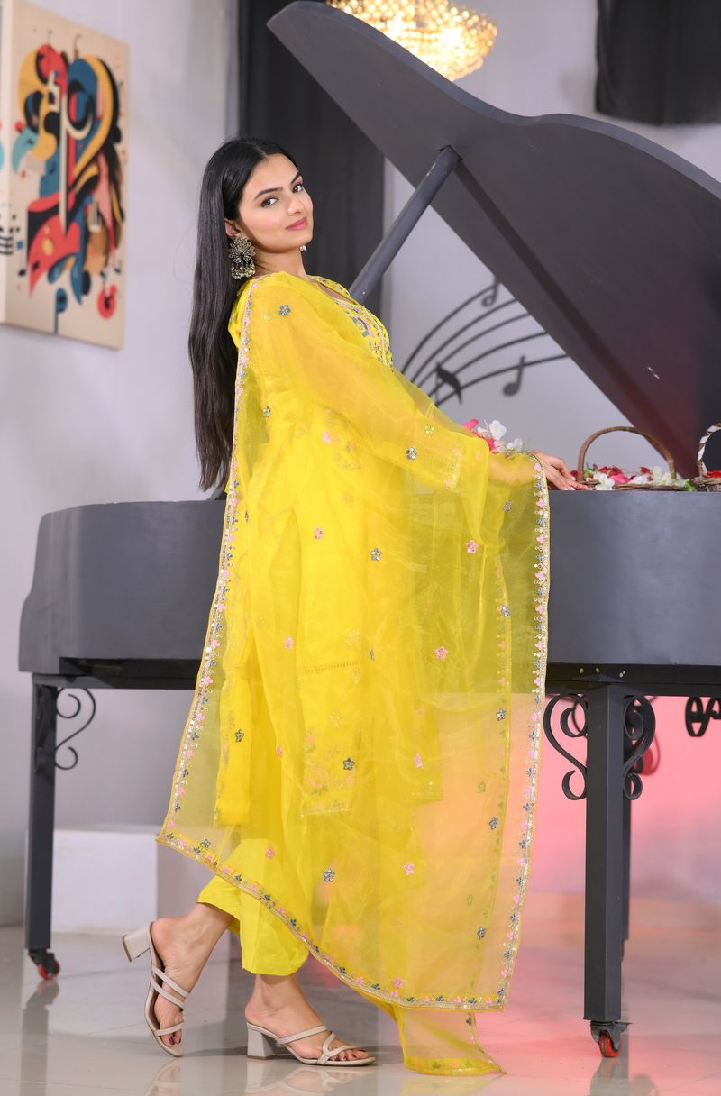 Yellow Lehenga Suit With Sequence And Embroidery Work | Ready To Wear