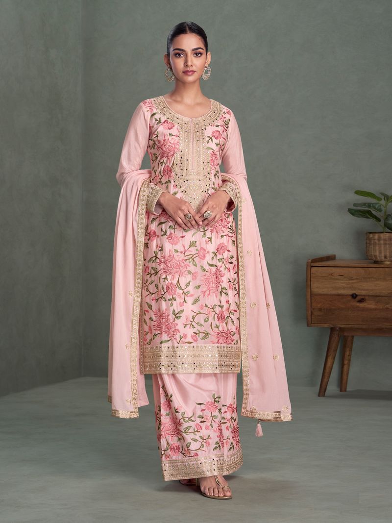 Designer Pink Suit With Embroidery Work | Ready To Wear