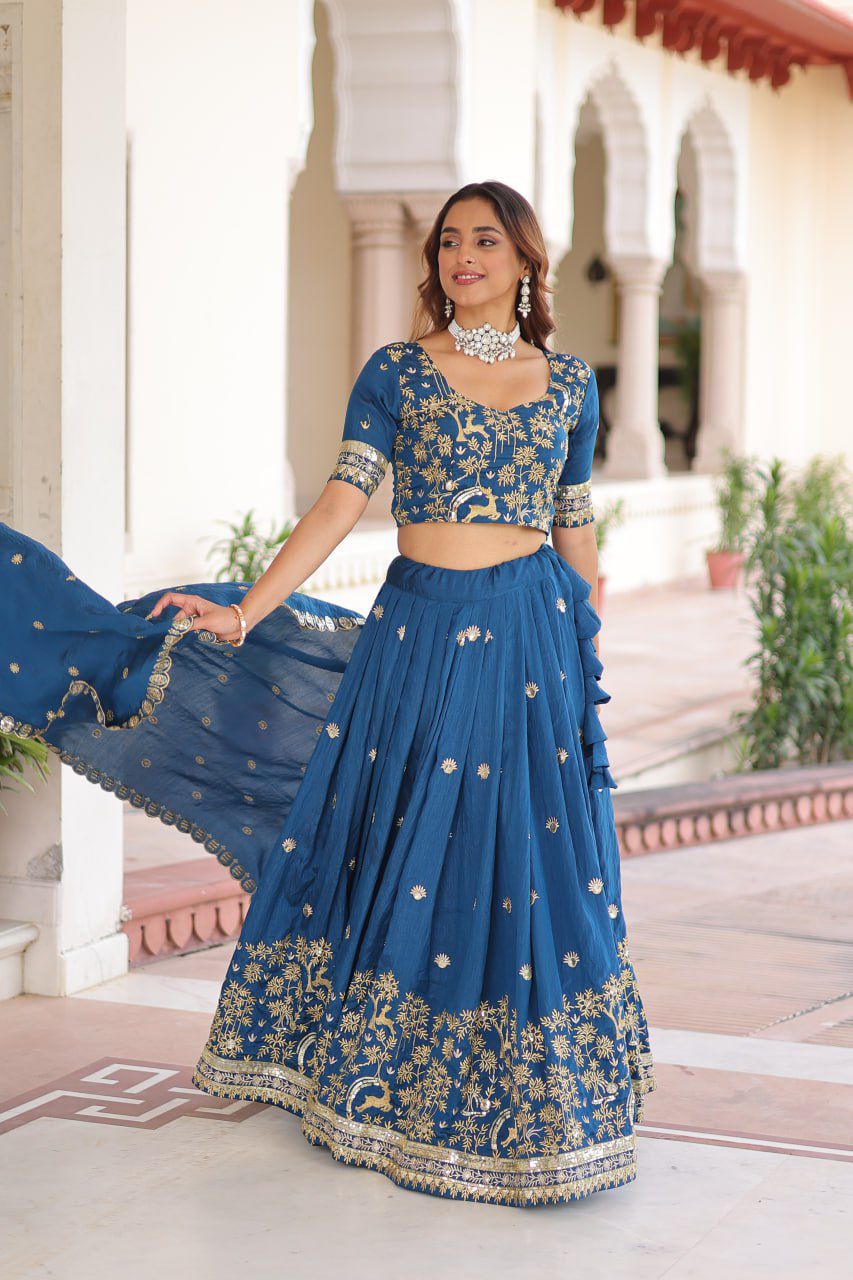 Beautiful Vichitra Silk With Heavy Sequins Lehenga Choli | Ready To Wear