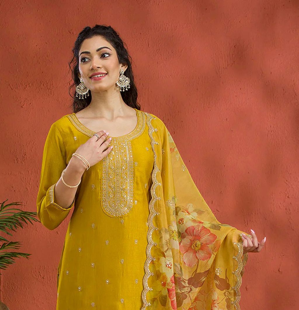Vichitra Silk Suit With Embroidery Work | Ready To Wear