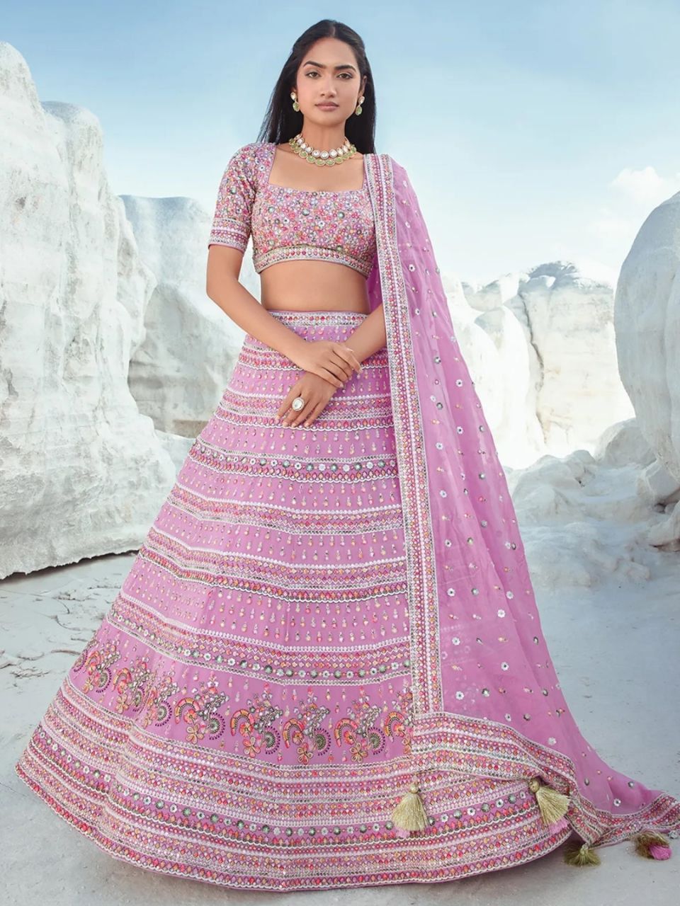 Radiant Rose Pink Designer Georgette Lehenga Choli | Ready To Wear