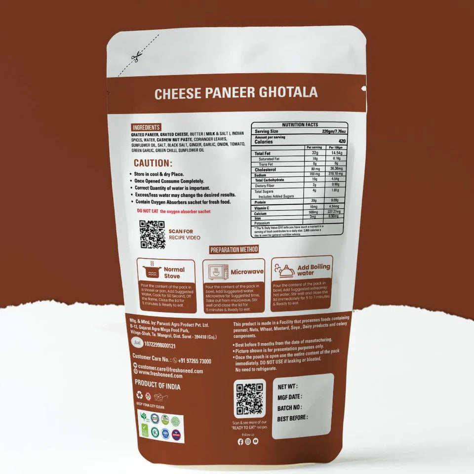 Fresh O Need Cheese Paneer Ghotala - Ready To Eat 220 gms