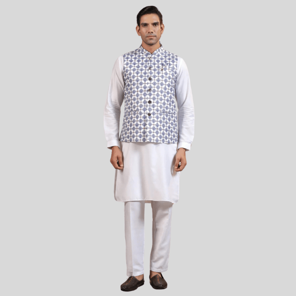 Print Waist Coat For Men | Blue Color - India shopping