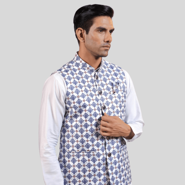 Print Waist Coat For Men | Blue Color - India shopping