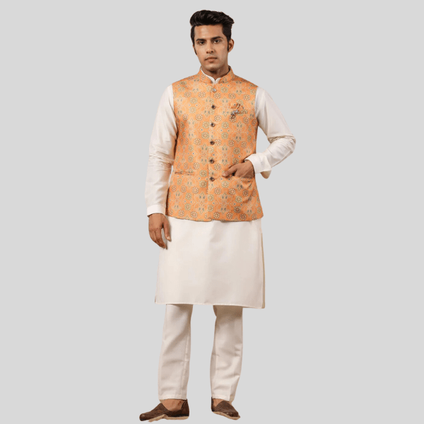 Print Waist Coat For Men | Mustard Color - India shopping
