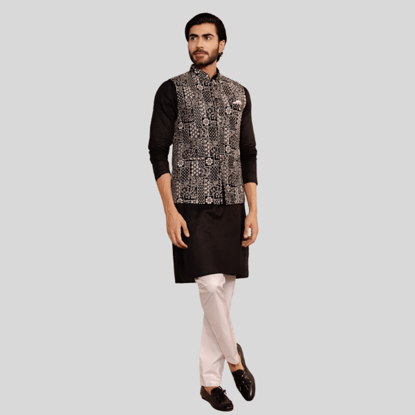 Velvet Waist Coat | Black Color - India shopping