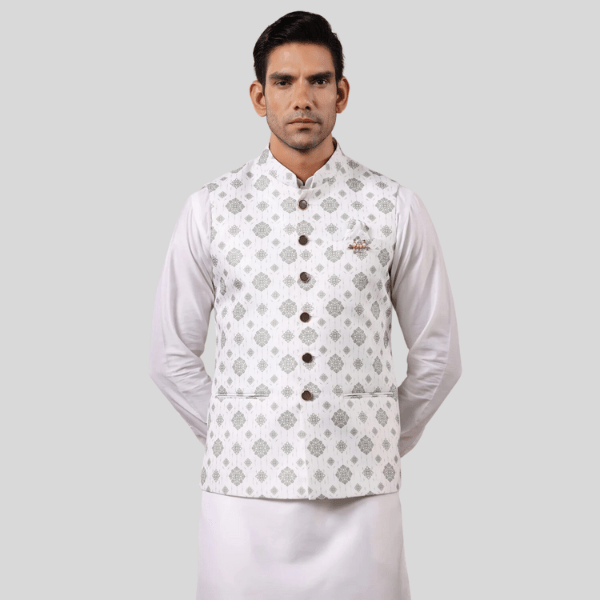 Waist Coat For Men | White Green Color - India shopping