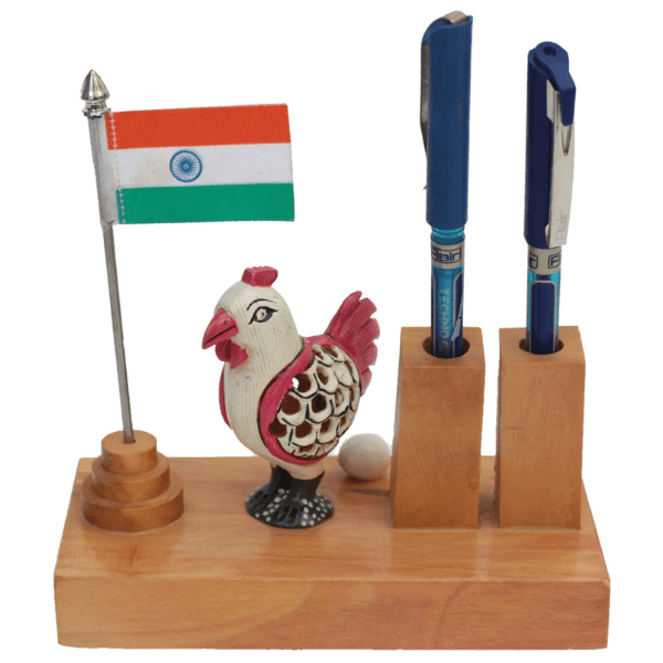 Craved Pen Stand With Hen and Indian Flag - India shopping