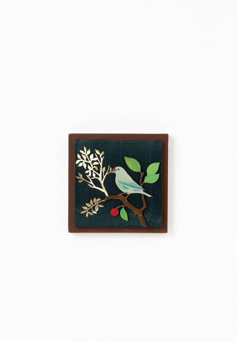 Bottle Green Canary Bird Wall Frame - Brass Cutout - India shopping