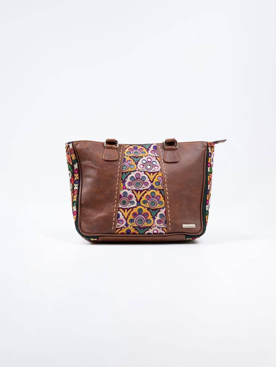 Brown Leather Shoulder Tote Bag - India shopping