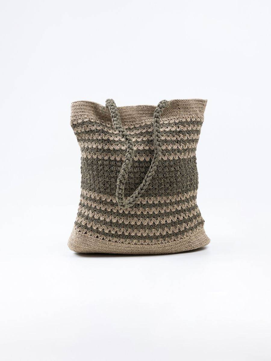 Khaki Jute Yarn Crochet Tote Bag - India shopping