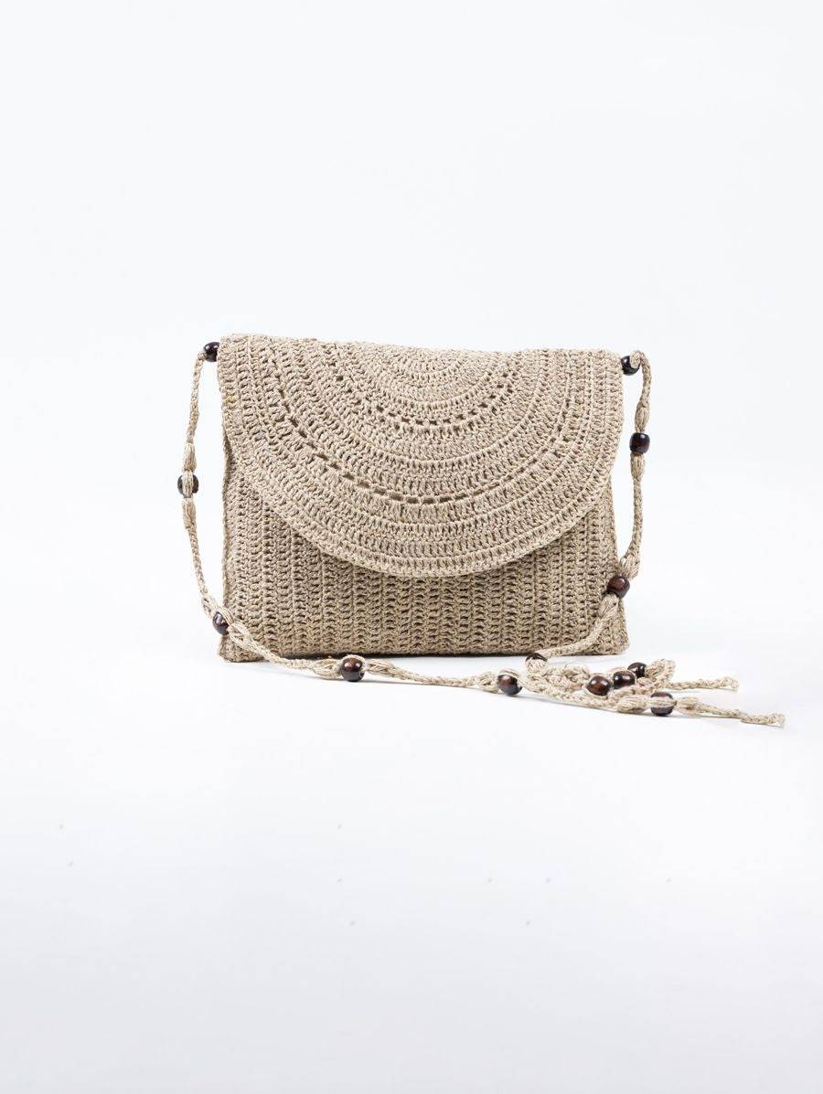 Khaki Yarn Crochet Sling Bag - India shopping