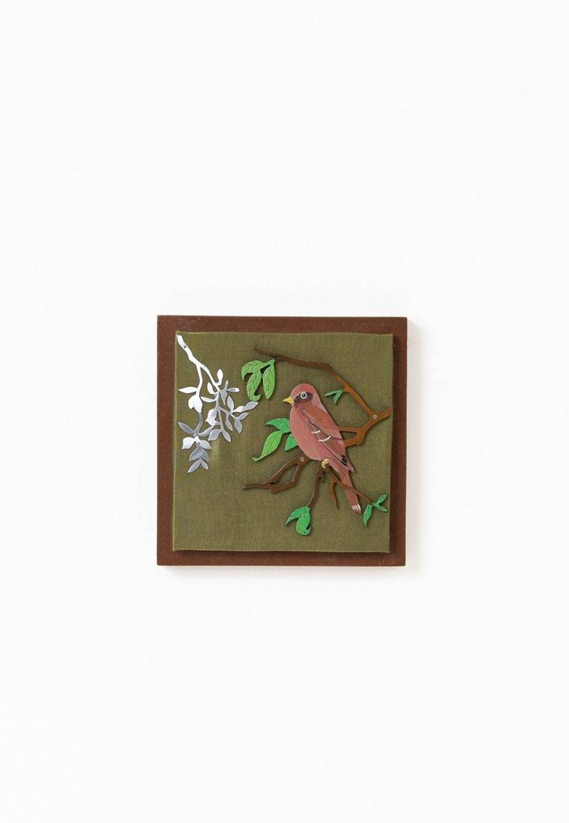 Mashru Wall Frame with Hand-Painted Bourke's Parrot - Aluminum Cutout - India shopping