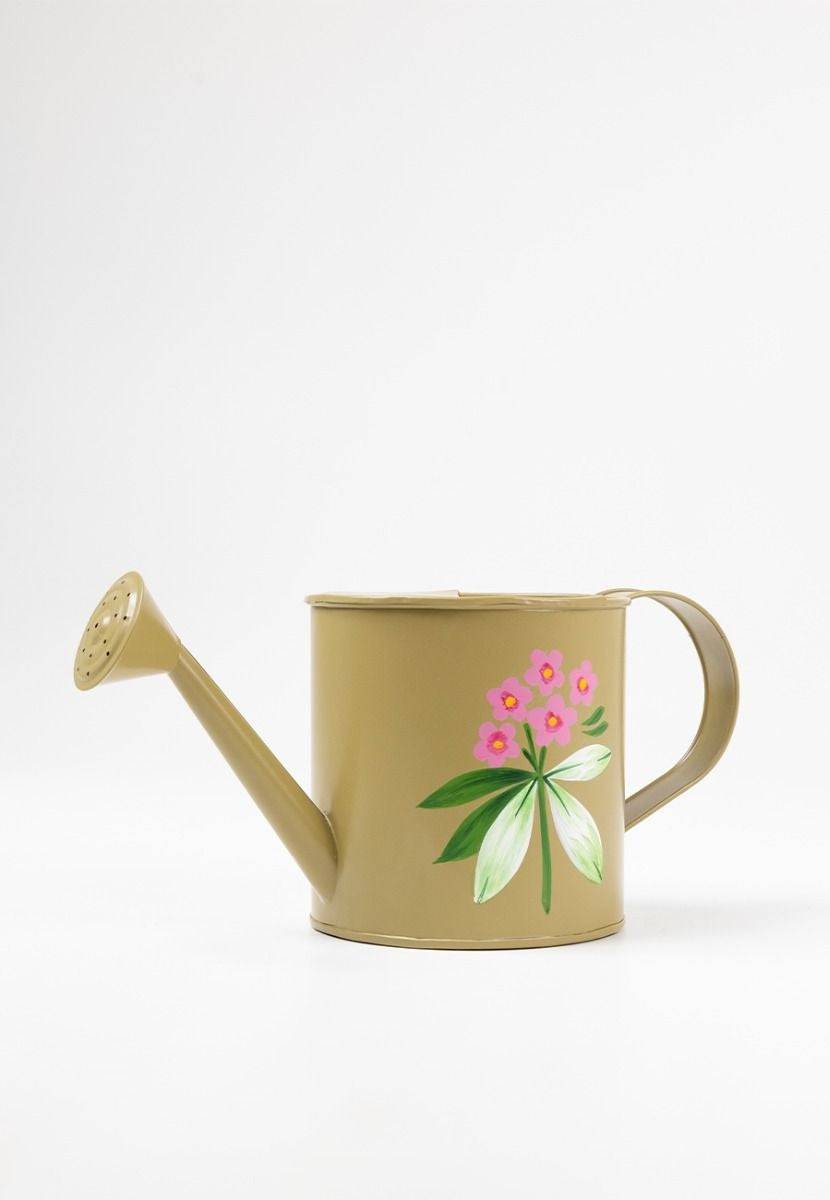 Olive Green Handpainted Aluminium Casted Plant Watering Can - India shopping
