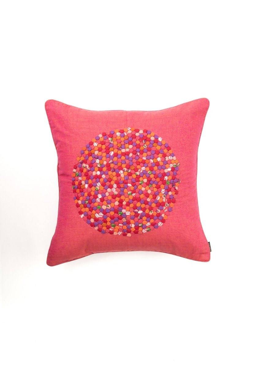Hand-Woven Pink Cotton Cushion Cover - India shopping