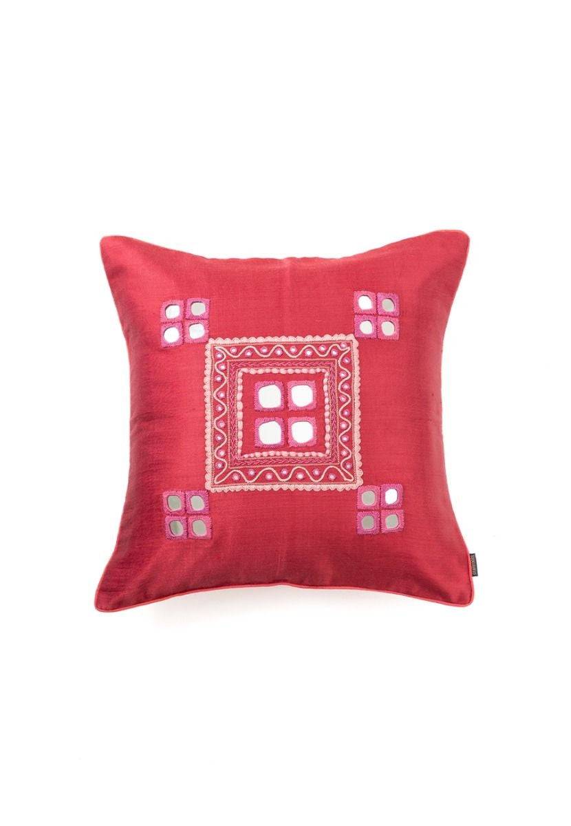 Maroon Hand-Woven Cushion Cover - Main Image