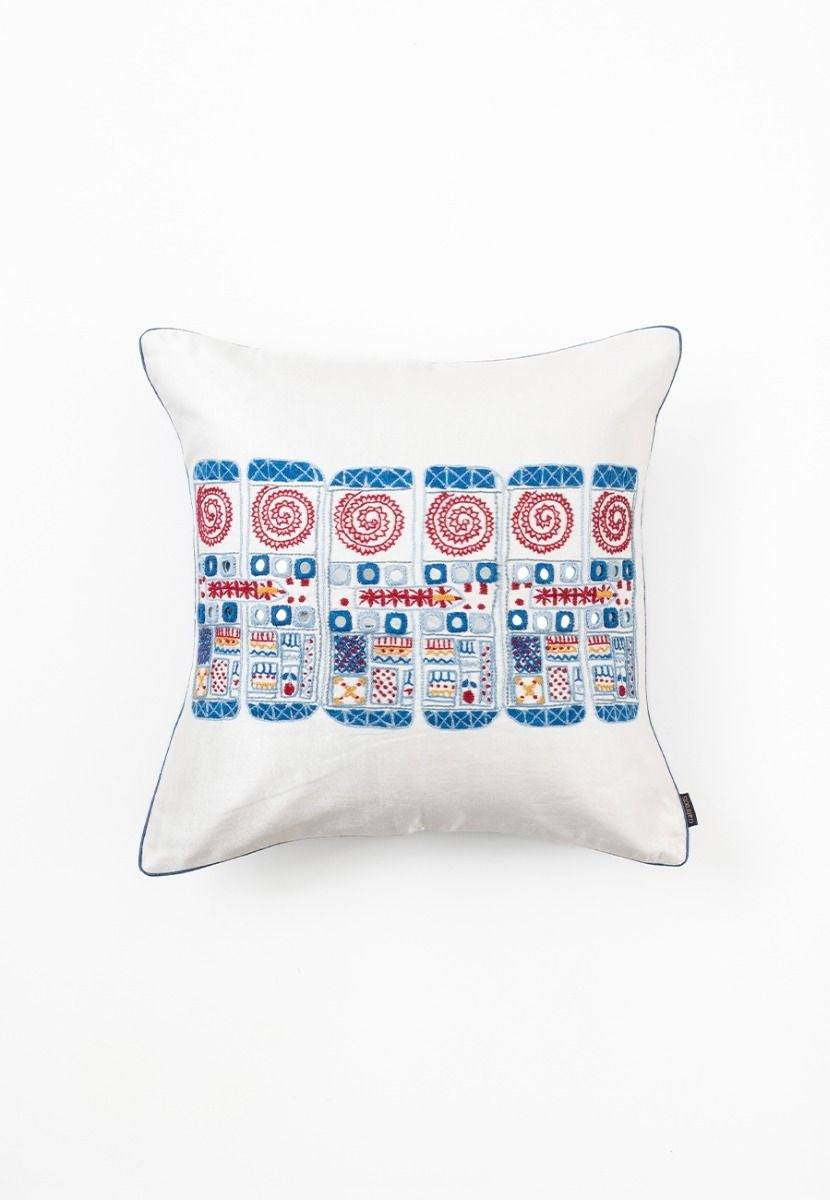 White Hand-Woven Cushion Cover - India shopping