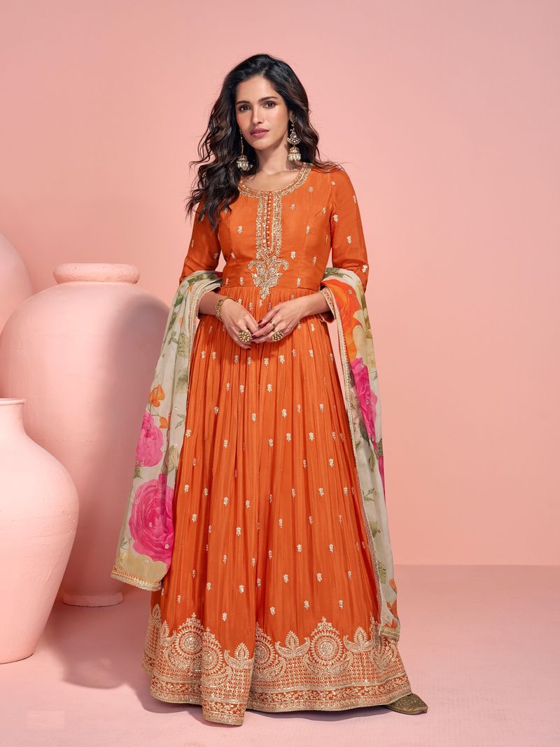 Orange Suit With Embroidery Work | Ready To Wear