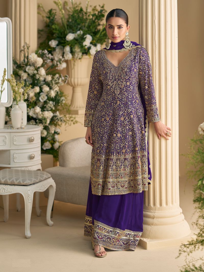 Purple Suit With Embroidery Work | Ready To Wear