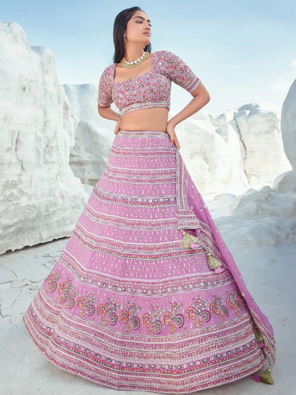 Radiant Rose Pink Designer Georgette Lehenga Choli | Ready To Wear