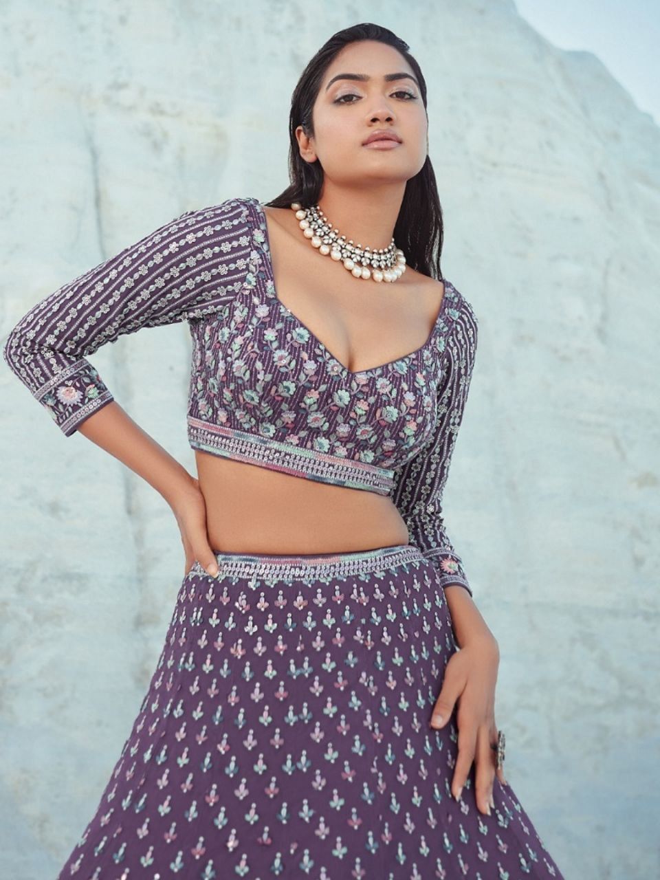 Majestic Wine Designer Georgette Lehenga Choli | Ready To Wear