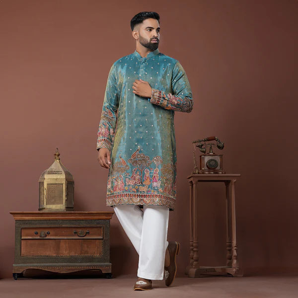 Meraki Ethnic Peacock Court Kurta Pajama | Ready To Wear