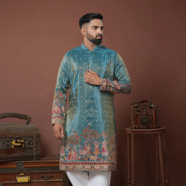 Meraki Ethnic Peacock Court Kurta Pajama | Ready To Wear