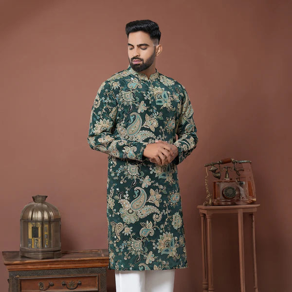 Meraki Ethnic Emerald Elegance Kurta Pajama | Ready To Wear