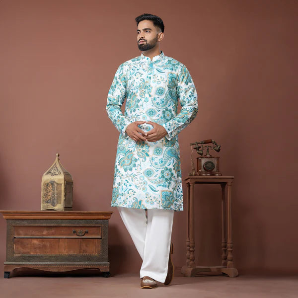 Meraki Ethnic Aqua Garden Kurta Pajama | Ready To Wear