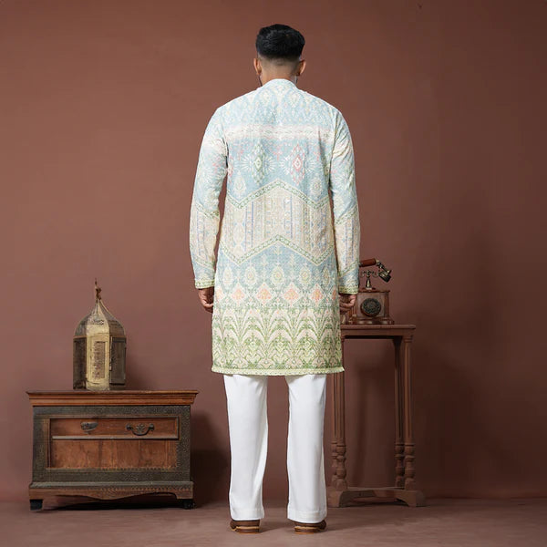 Meraki Ethnic Pastel Heritage Kurta Pajama | Ready To Wear