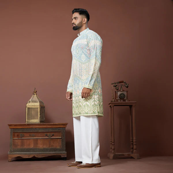 Meraki Ethnic Pastel Heritage Kurta Pajama | Ready To Wear
