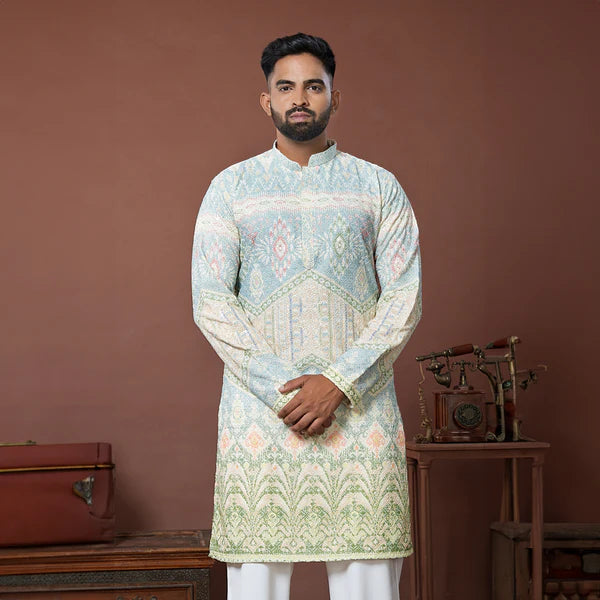 Meraki Ethnic Pastel Heritage Kurta Pajama | Ready To Wear