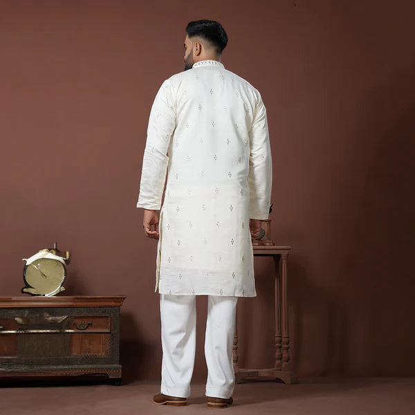 Meraki Ethnic Ivory Mirror Majesty Kurta Pajama | Ready To Wear