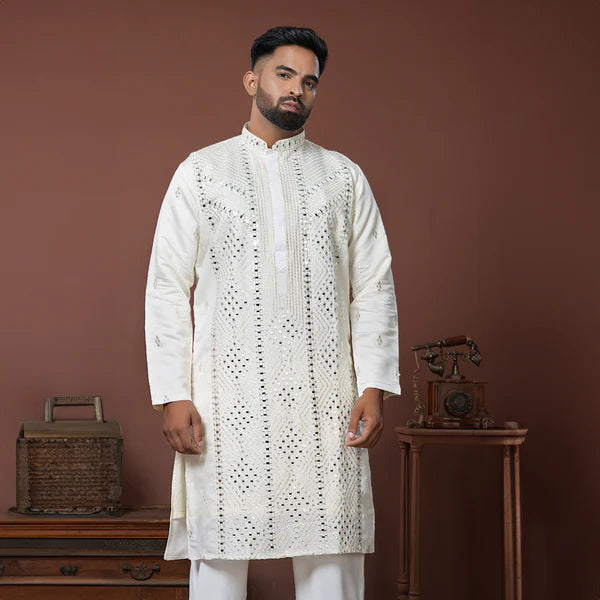 Meraki Ethnic Ivory Mirror Majesty Kurta Pajama | Ready To Wear