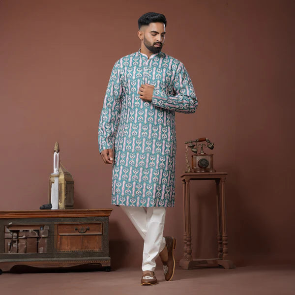 Meraki Ethnic Aqua Bloom Kurta Pajama | Ready To Wear