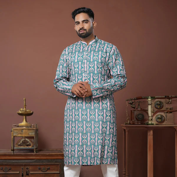 Meraki Ethnic Aqua Bloom Kurta Pajama | Ready To Wear
