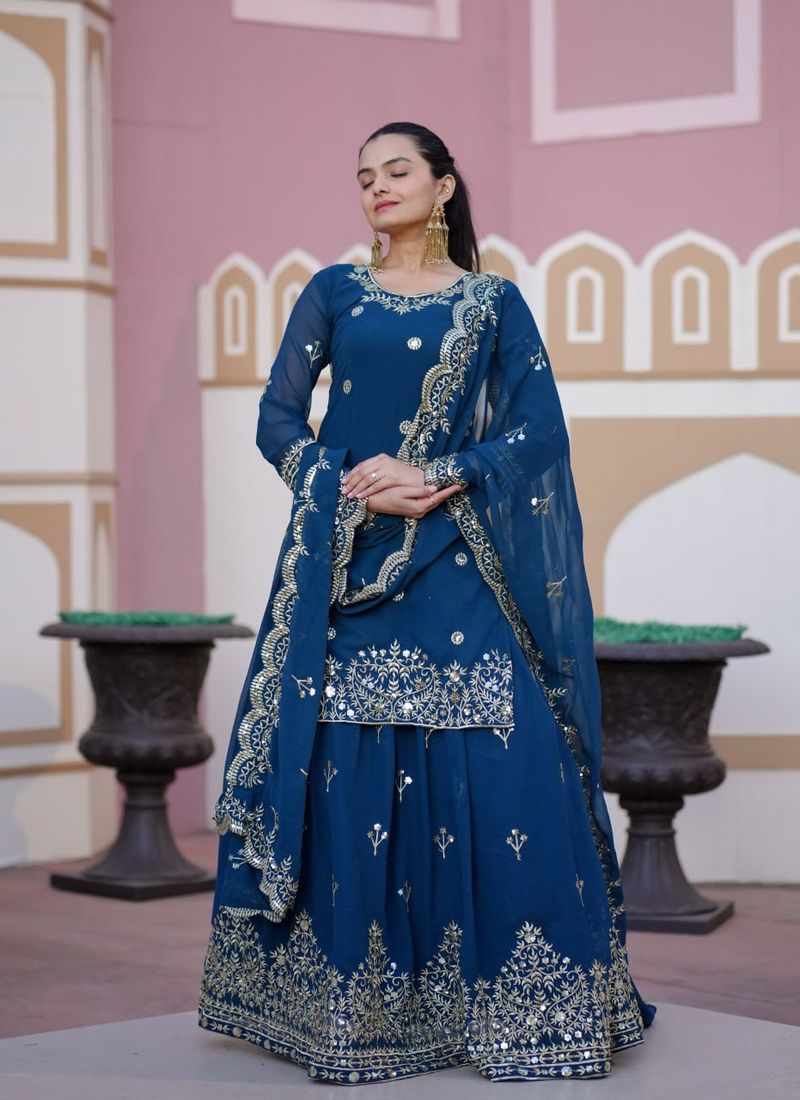 Blue Lehenga Suit With Sequence Work | Ready To Wear
