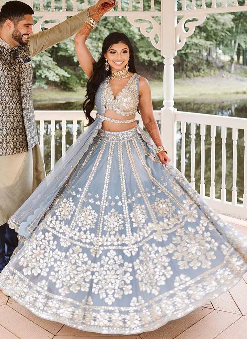 Grey Banglori Satin & Net Lehenga Choli With Zari Work | Ready To Wear