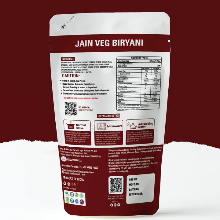 Fresh O Need Veg Biryani ( Without Onion & Garlic ) - Ready To Eat 220 gms