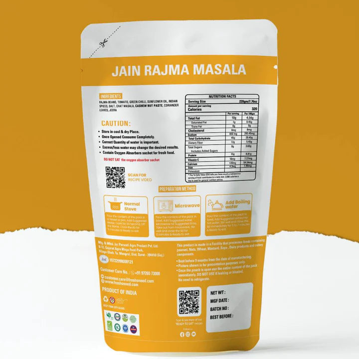 Fresh O Need Rajma Masala (Without Onion & Garlic) - Ready To Eat 220 gms