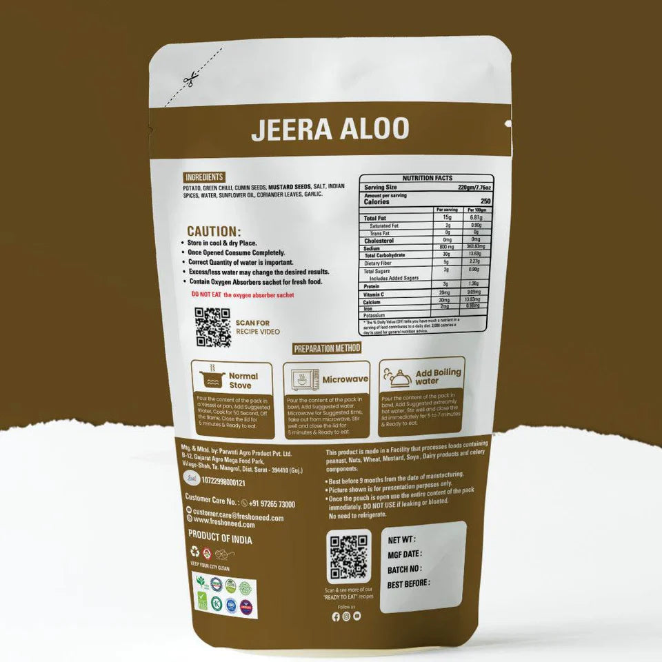 Fresh O Need Jeera Aloo - Ready To Eat 220 gms