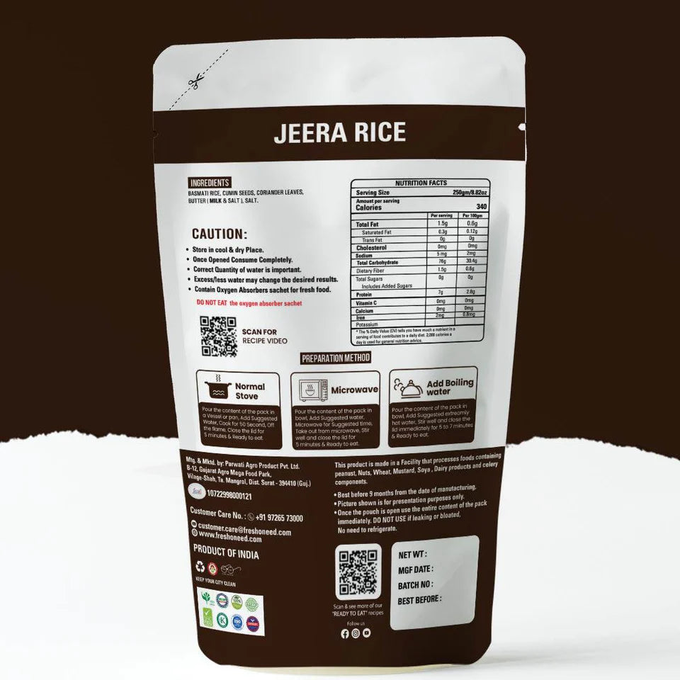 Fresh O Need Jeera Rice - Ready To Eat 250 gms
