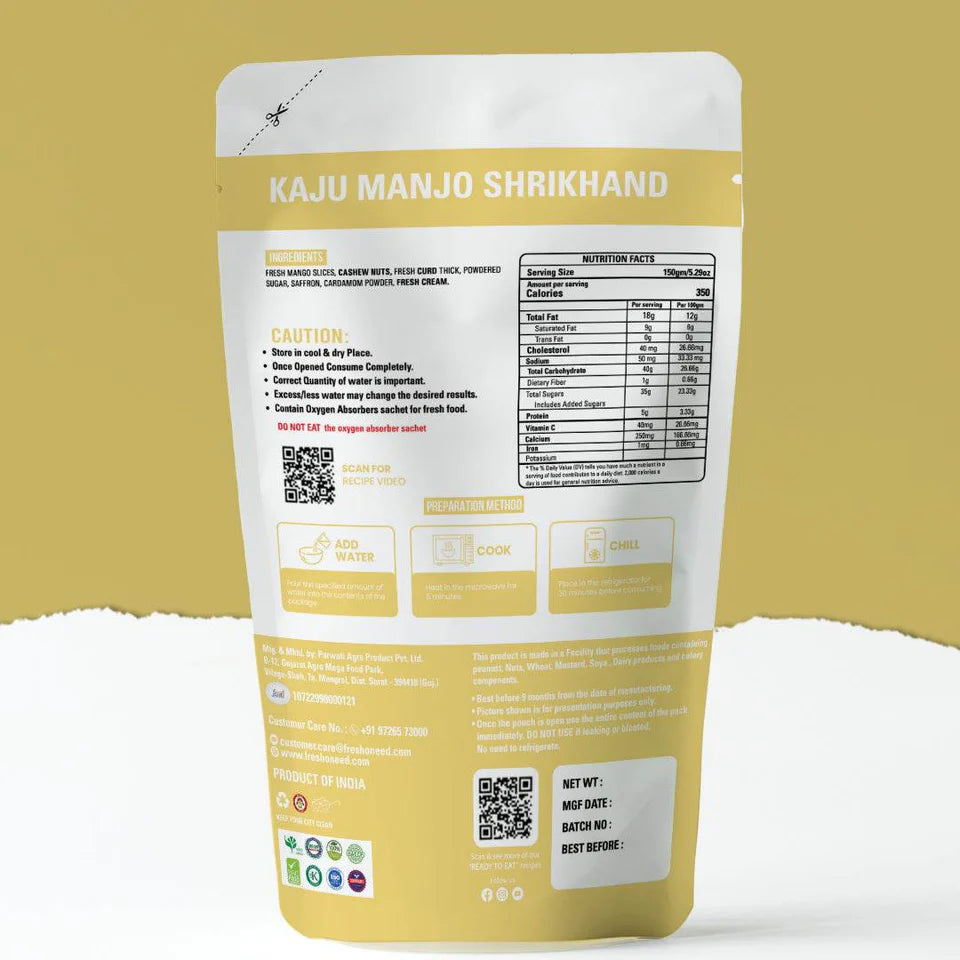 Fresh O Need Kaju Mango Shrikhand - Ready To Eat 150 gms