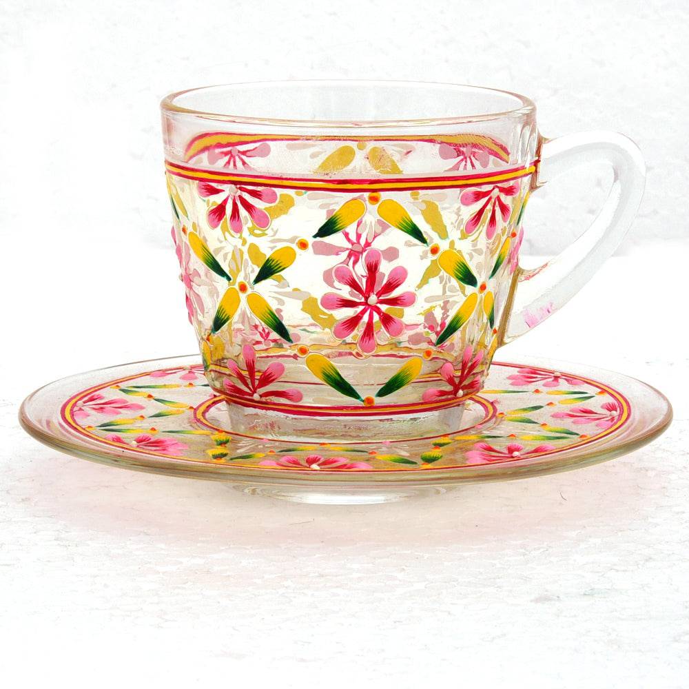 Hand Painted Cup & Saucers set of 6: Sunshine - India shopping