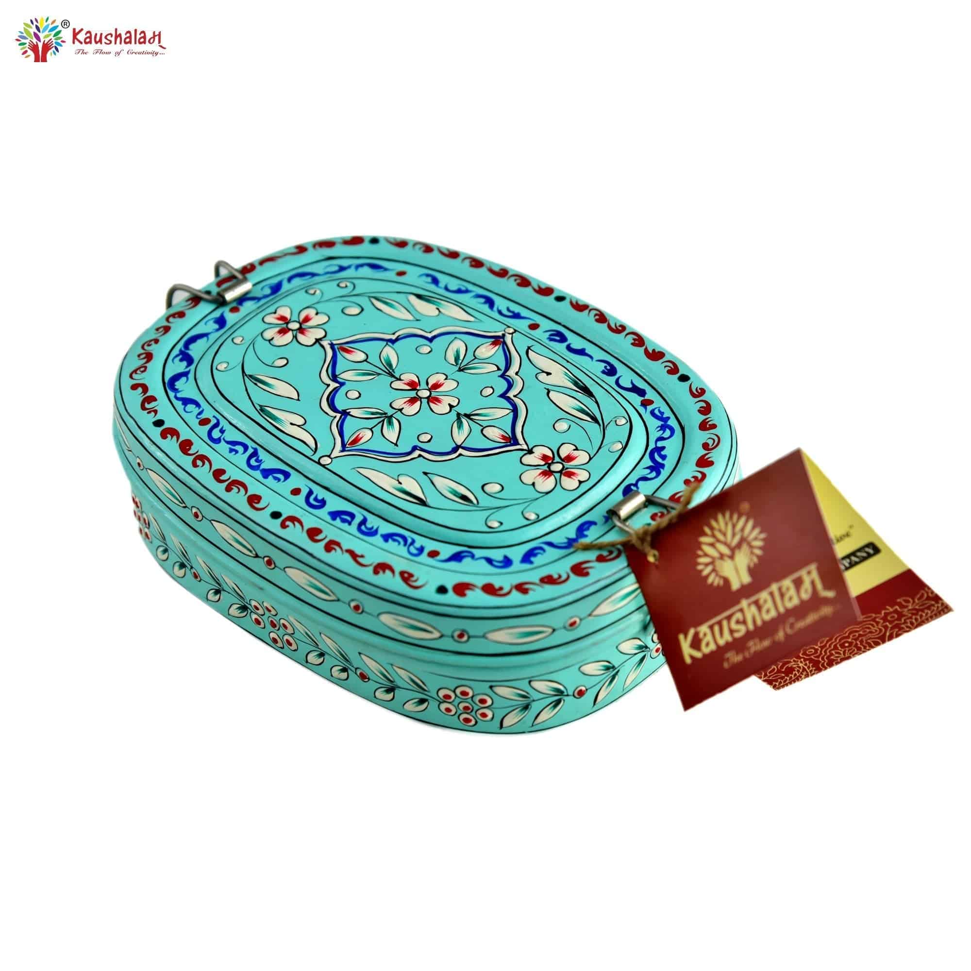 Hand Painted Lunch Box , Bento Box : School Lunch Box: Aqua Blue - India shopping