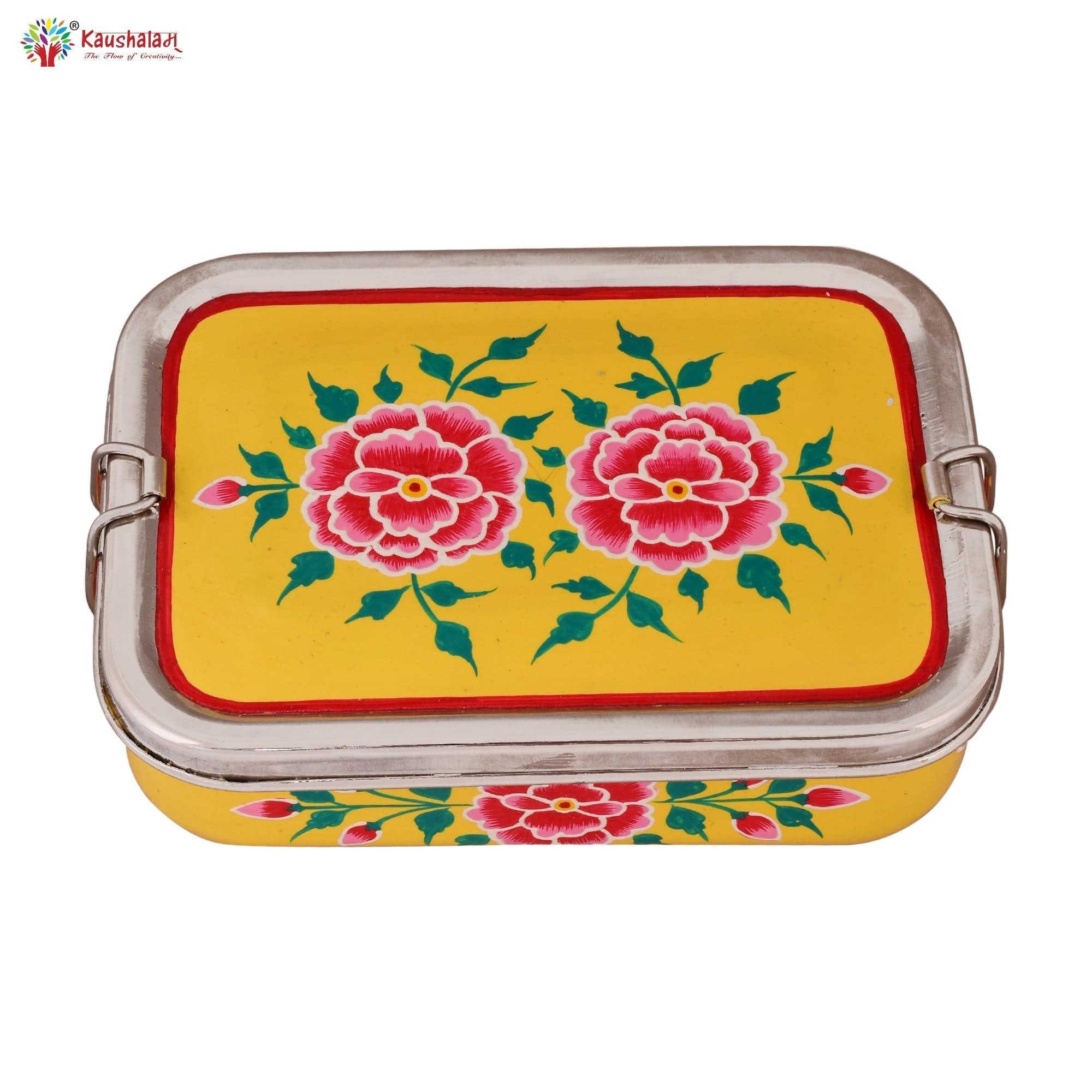 Hand Painted Lunch Box , Bento Box : School Lunch Box: Yellow Floral - India shopping