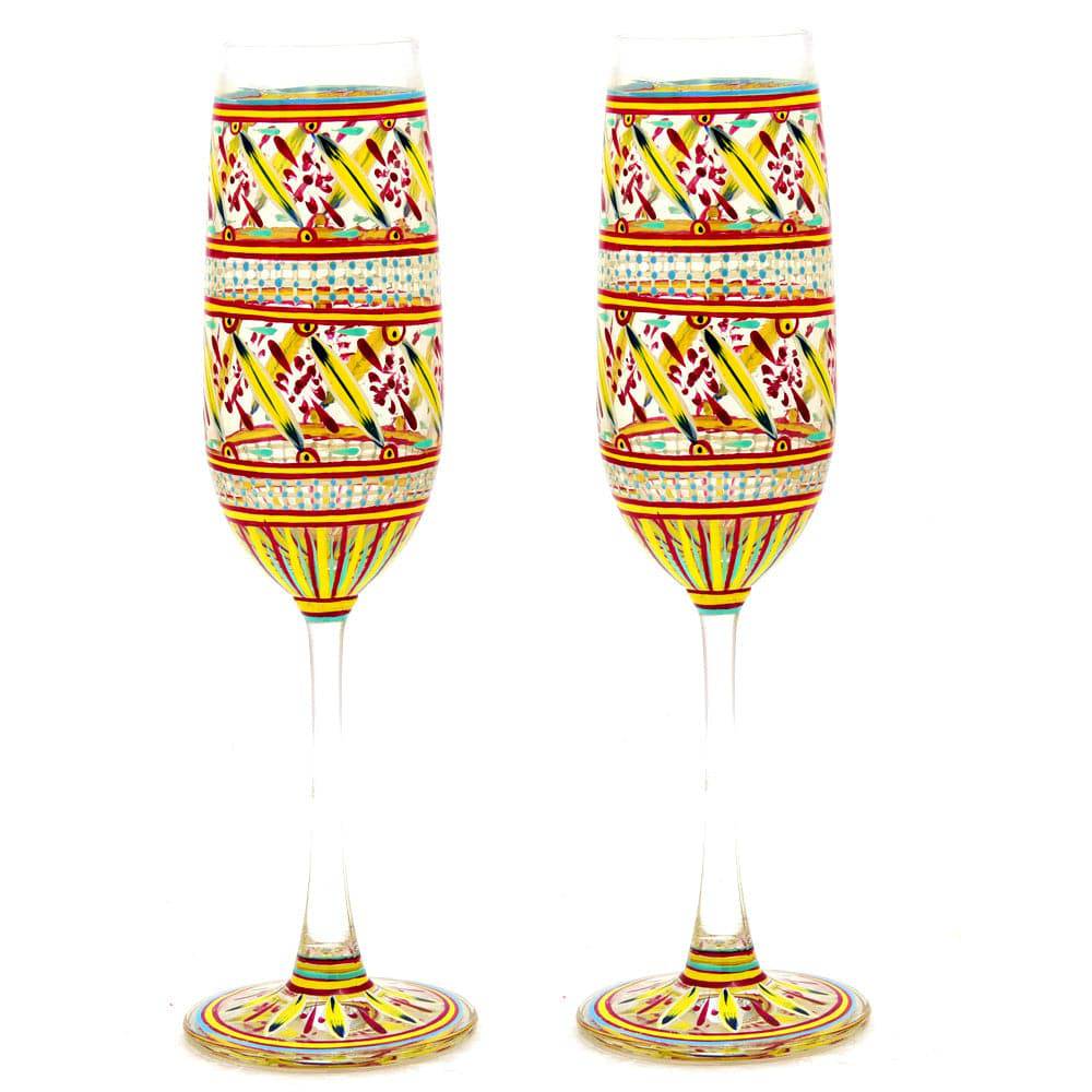 Hand Painted Ocean Madison Flute Champagne glasses Set Of 2, couple gift - India shopping